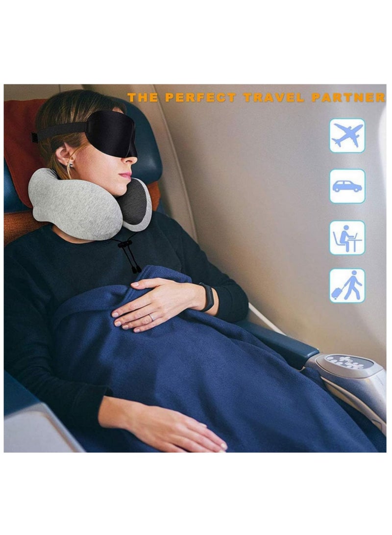 U-Shape Travel Pillow Pure Memory Foam Neck Pillow for Airplane Car Office Nap Cervical Support Flight Sleeping Head Neck Pain Relief with Soft Sleep Mask and Comfortable Earplugs - Image 4