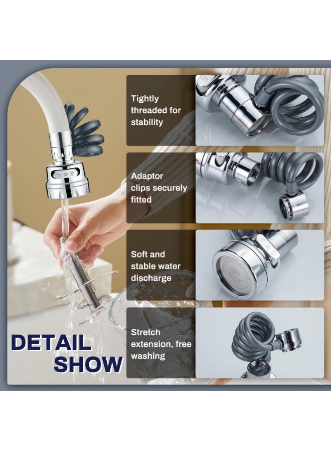 Silver 3 Water Modes Sink Faucet Sprayer Attachment Stretchable Hose Faucet Extender Aerator Water Saving Kitchen Tap Accessory For Hand Face Hair Washing - Image 4