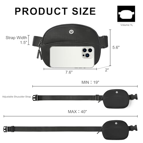 WESTBRONCO Fanny Packs for Women Men, Small Belt Bag Nylon, Lightweight Fashion Waist Packs, Mini Crossbody Bags with Adjustable Strap for Workout Running Traveling(Black) - Image 3