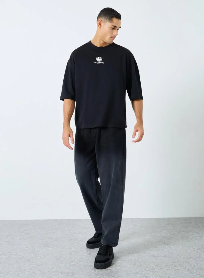 Styli Styli Cropped Boxy Fit Round Neck Printed T-Shirt