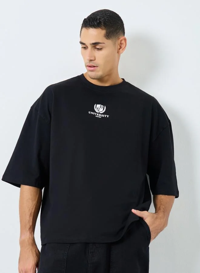 Styli Styli Cropped Boxy Fit Round Neck Printed T-Shirt