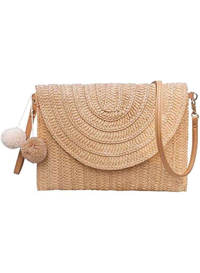 Arabest Straw Shoulder Bag For Women Woven Purse Beach Envelope Clutch Straws Wallet - Image 1