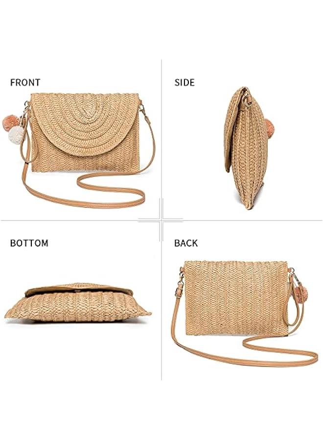 Arabest Straw Shoulder Bag For Women Woven Purse Beach Envelope Clutch Straws Wallet - Image 4