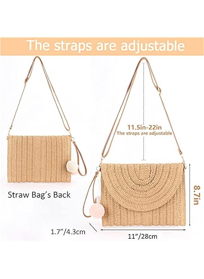 Arabest Straw Shoulder Bag For Women Woven Purse Beach Envelope Clutch Straws Wallet - Image 5