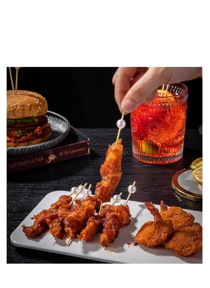 100 قطعة من أسياخ الكوكتيل، أعواد أسنان للمقبلات، أسياخ كوكتيل من الخيزران لمقبلات حفلات الزفاف، أعواد أسنان طعام من اللؤلؤ الأبيض للمقبلات - Image 4