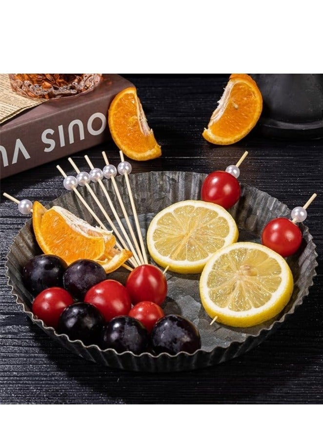 100 قطعة من أسياخ الكوكتيل، أعواد أسنان للمقبلات، أسياخ كوكتيل من الخيزران لمقبلات حفلات الزفاف، أعواد أسنان طعام من اللؤلؤ الأبيض للمقبلات - Image 2