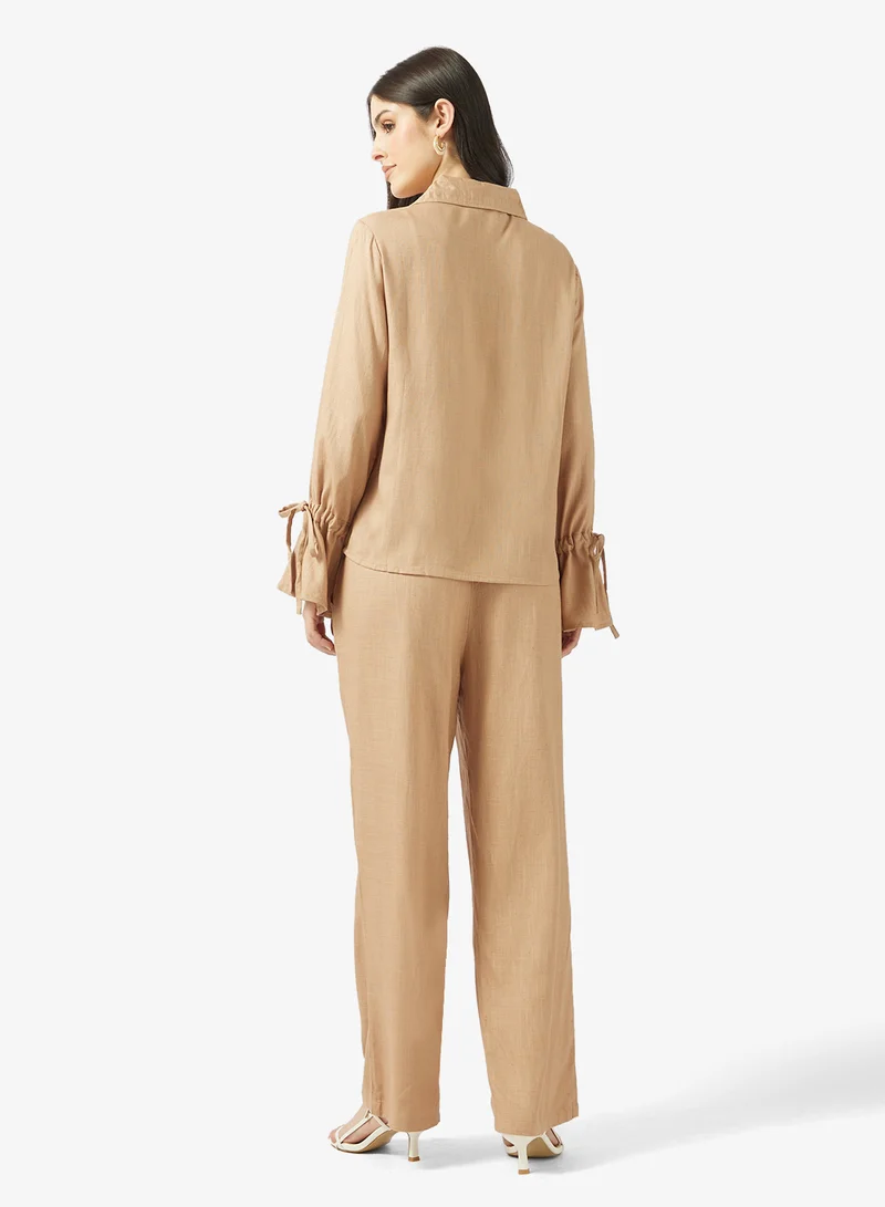 ريبلز مع نمشي طقم نسائي بلوزة بأكمام طويلة وبنطلون واسع