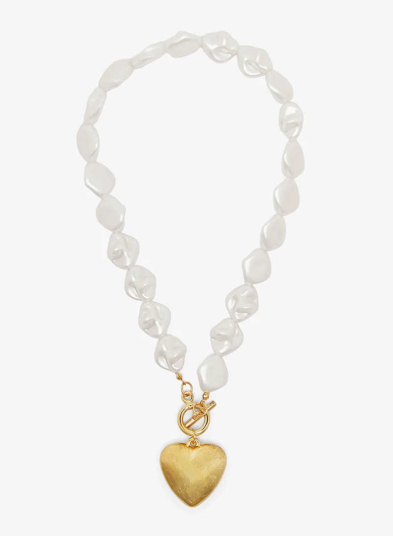 Pearl Necklace with Heart Charm