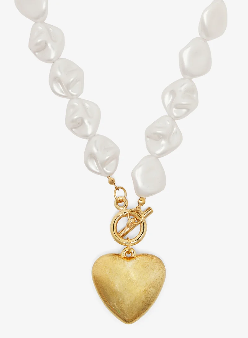 ELLA  Pearl Necklace with Heart Charm for Women | Best Price UAE