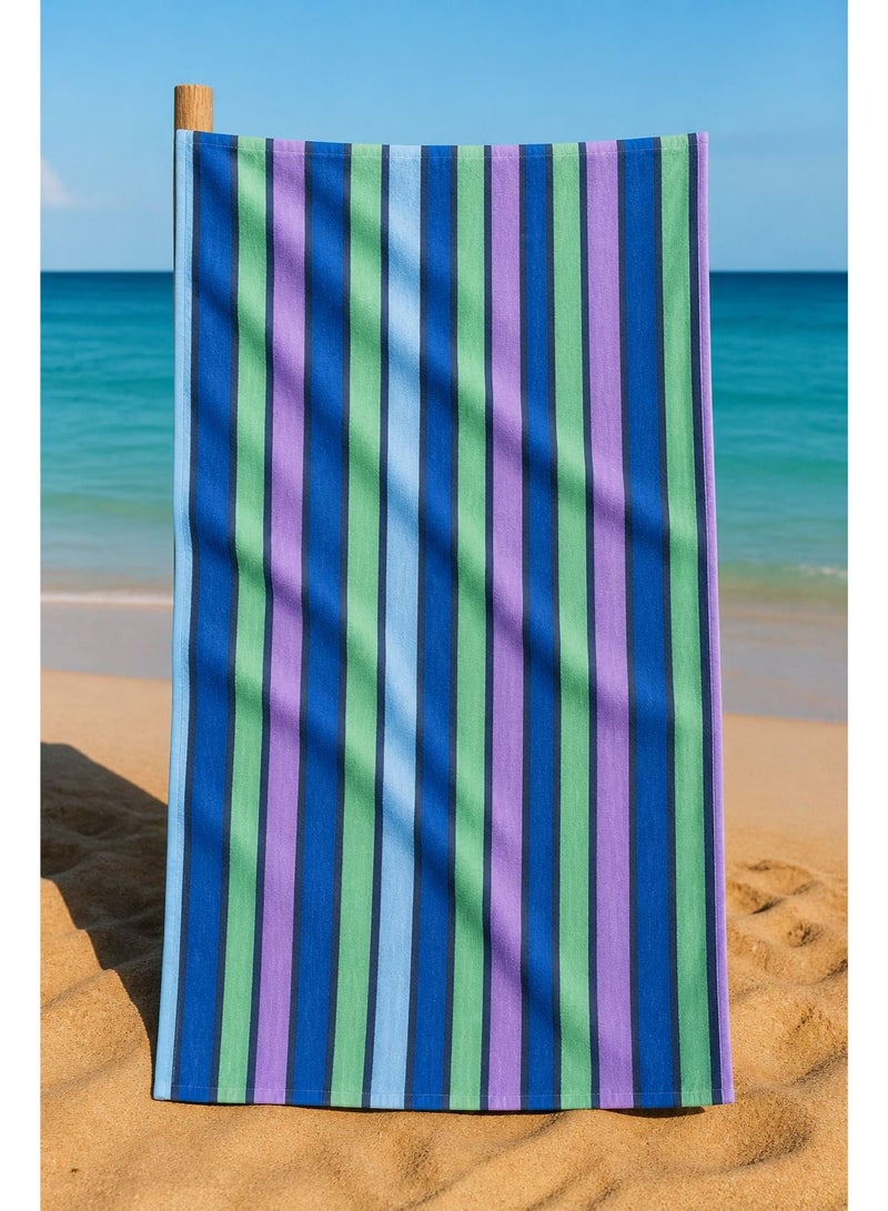 snooze Beach towel, 170*90 cm, blue sea stripes design - Image 1