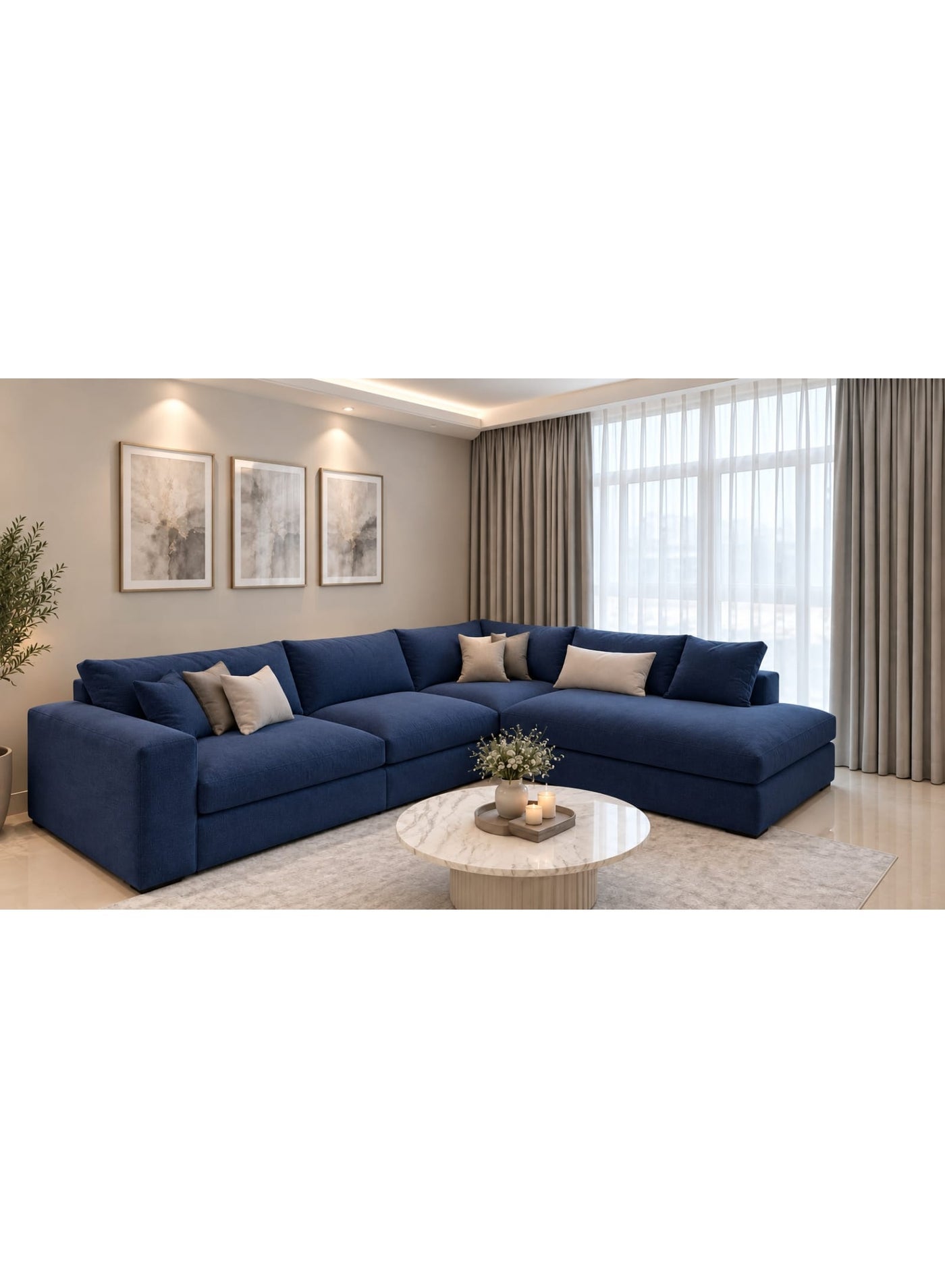 Elegant L-Shaped Sectional Sofa with Soft Back Cushions, Corner Configuration