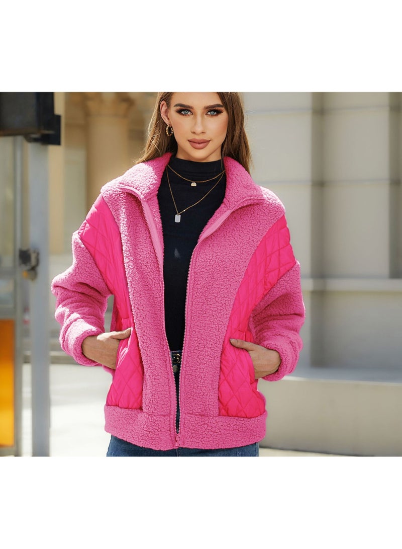 NIBEMINENT Fashion Women's Autumn and Winter New Long-sleeved Cardigan Zipper Plush Splicing Women's Coat  - Image 1