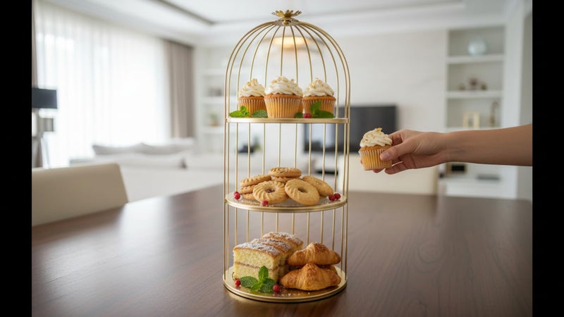 Modern 3-Tier Cake and Biscuit Stand with Mirror – Stainless Steel Base – Elegant Dessert Display Stand for Cakes, Cupcakes and Sweets – Serving Tray for Parties and Home Decor - Image 3