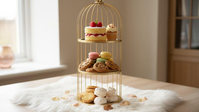 Modern 3-Tier Cake and Biscuit Stand with Mirror – Stainless Steel Base – Elegant Dessert Display Stand for Cakes, Cupcakes and Sweets – Serving Tray for Parties and Home Decor - Image 1