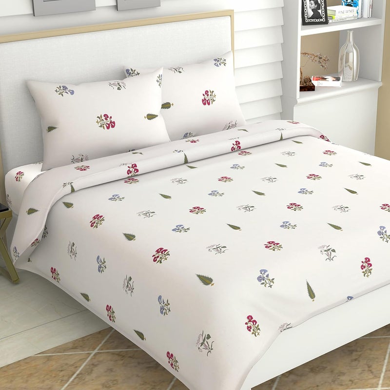 haus & kinder أوراق سرير مزدوجة الحجم من هاوس كيندر 186 TC 100 قطن لسرير بحجم كوين مع 2 غطاء وسادة بتصميم حديقة الفرح - Image 2