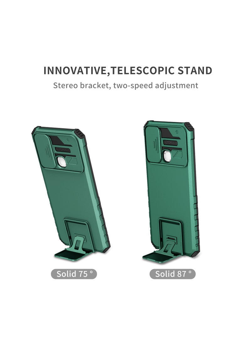Infinix Hot 9 Play / Hot 10 Play / Hot 11 Play Green Mobile Phone Case Cover, Innovative Telescopic Bracket, Sliding Protection Camera Window, Bumper Shockproof Phone Back Cover - Image 2