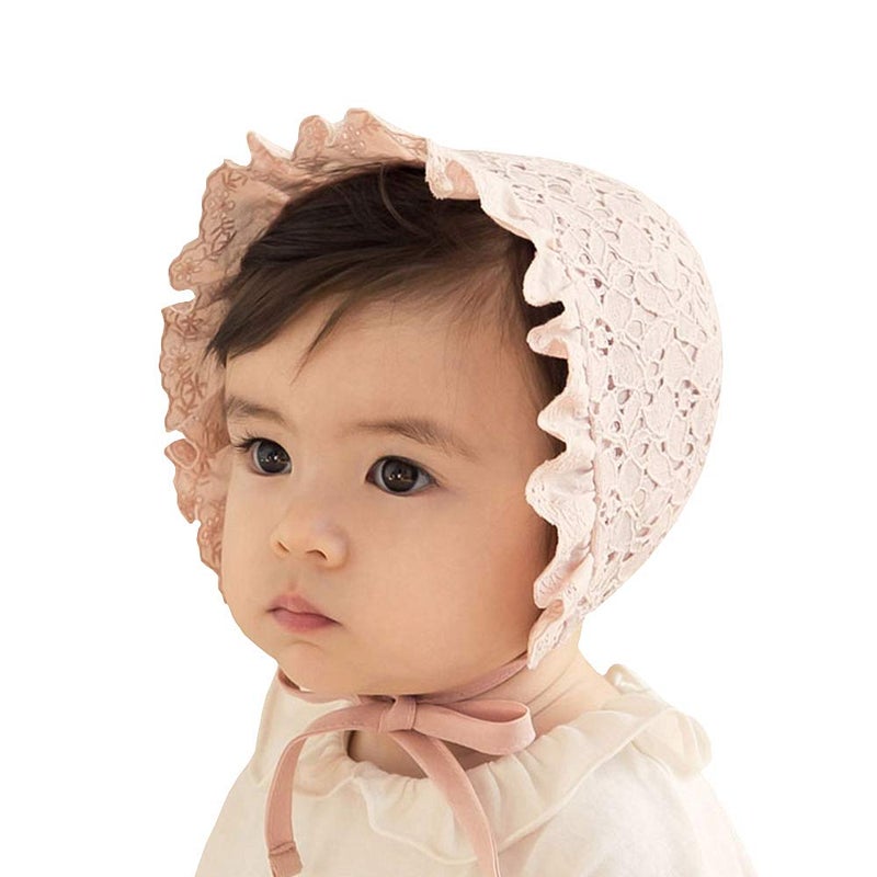 XYX Baby Girl Toddlers Breathable Lacy Bonnet Eyelet Cotton Adjustable Sun Protection Hat - Image 1