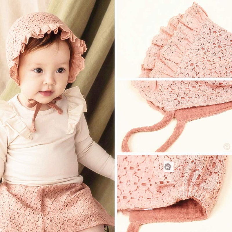 XYX Baby Girl Toddlers Breathable Lacy Bonnet Eyelet Cotton Adjustable Sun Protection Hat - Image 3