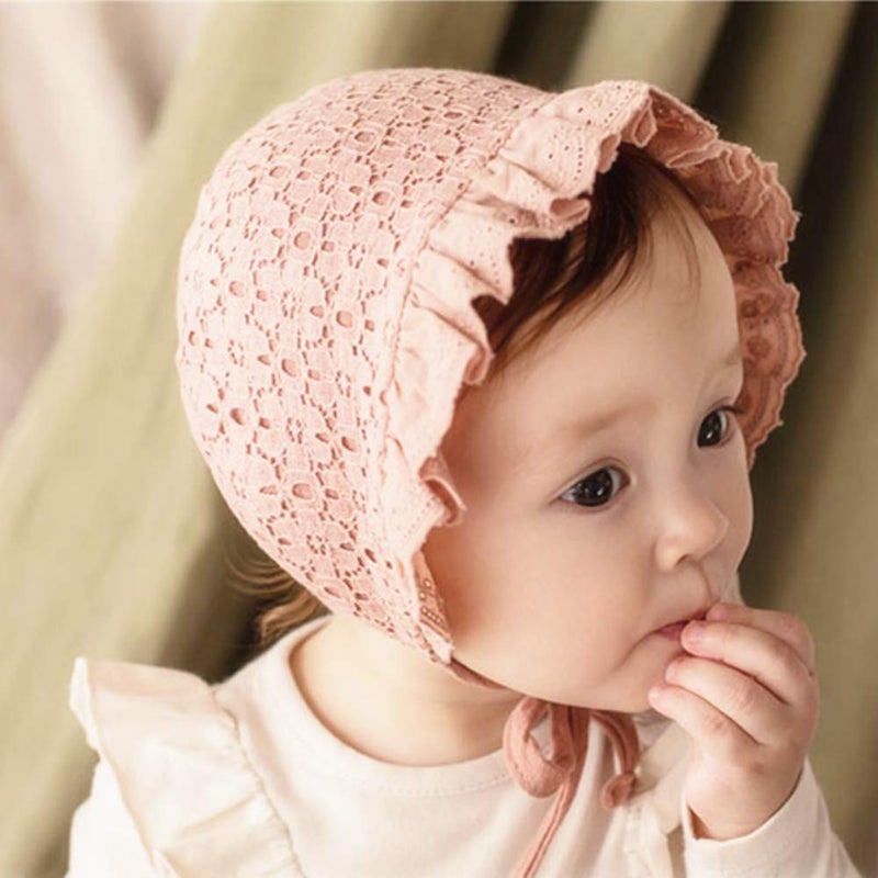 XYX Baby Girl Toddlers Breathable Lacy Bonnet Eyelet Cotton Adjustable Sun Protection Hat - Image 2