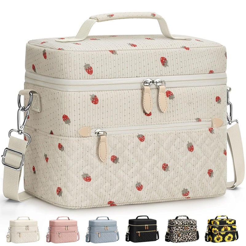 Capolo Lunch Box for Women Men Adults,Insulated Lunch Bag Leakproof Lunch Cooler Box with Removable Strap Cute Lunch Tote Bags Reusable Thermal Lunchbox for Work Picnic(Small,Strawberry) - Image 1