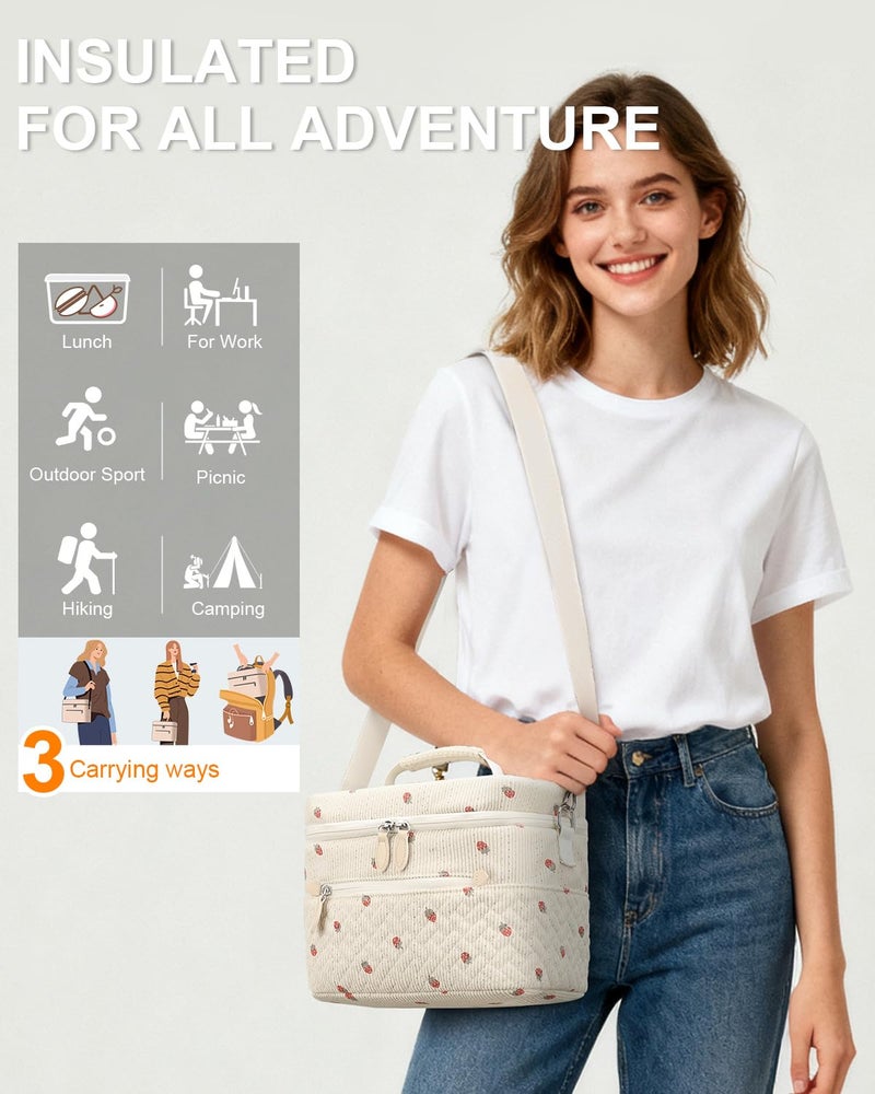 Capolo Lunch Box for Women Men Adults,Insulated Lunch Bag Leakproof Lunch Cooler Box with Removable Strap Cute Lunch Tote Bags Reusable Thermal Lunchbox for Work Picnic(Small,Strawberry) - Image 2