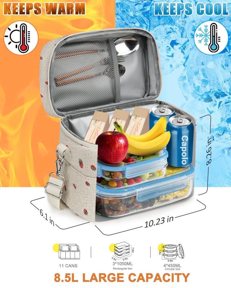 Capolo Lunch Box for Women Men Adults,Insulated Lunch Bag Leakproof Lunch Cooler Box with Removable Strap Cute Lunch Tote Bags Reusable Thermal Lunchbox for Work Picnic(Small,Strawberry) - Image 4