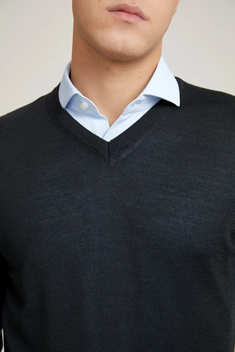 دي أس دامات Regular Fit Black Plain Knit Sweater 5HF060632003D