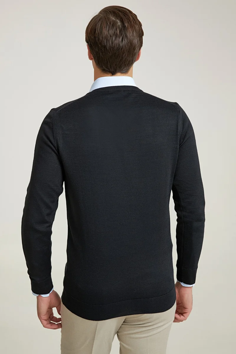 دي أس دامات Regular Fit Black Plain Knit Sweater 5HF060632003D
