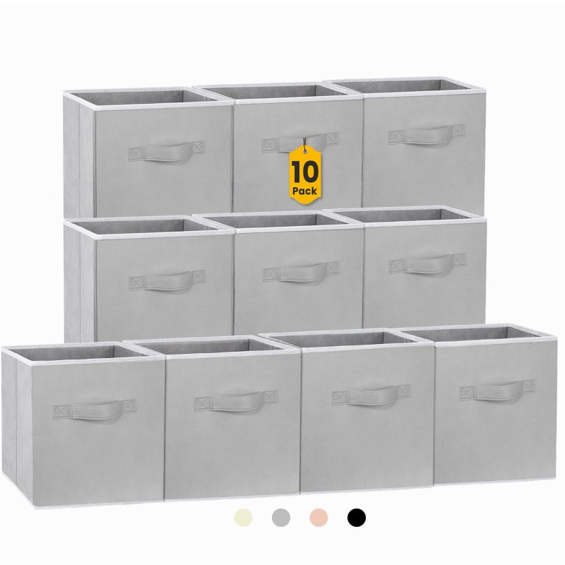 Criusia Storage Cubes, 11 Inch Cube Storage Bins for Shelves (10 Pack), Fabric Collapsible Storage Bins with Dual Handles, Foldable Cube Baskets for Clothes, Closet Organizers and Storage Box (Grey) - Image 1