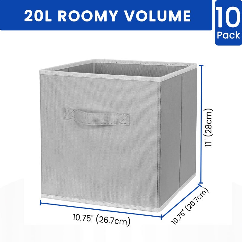 Criusia Storage Cubes, 11 Inch Cube Storage Bins for Shelves (10 Pack), Fabric Collapsible Storage Bins with Dual Handles, Foldable Cube Baskets for Clothes, Closet Organizers and Storage Box (Grey) - Image 4