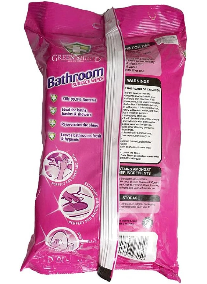 GreenShield Organic GreenShield 4in1 Bathroom Surface 70 منديل كبير، يقتل البكتيريا، مثالي للحمامات والأحواض والاستحمام، يجعل السطح لامعًا، يترك الحمامات منتعشة ولامعة.  - Image 2