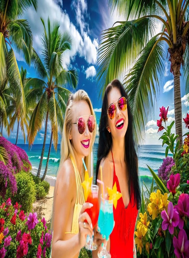Dudaacvt 7x5ft Beach Party Background Large Beach Party Banner Hawaiian Party Background Surf Party Decoration Hawaii Tropical Palm Trees Luau Party Decoration Backdrop D763 - Image 3