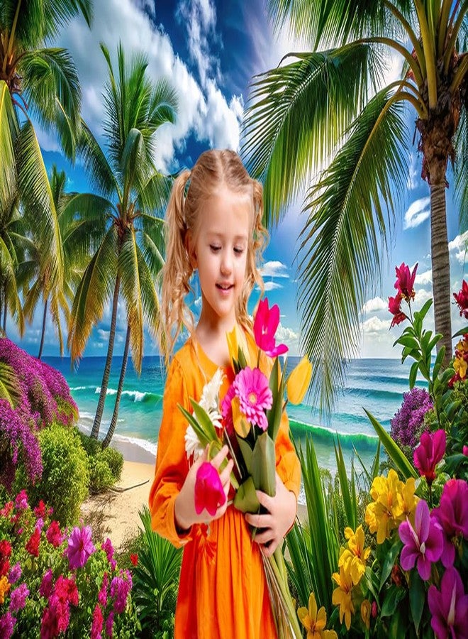 Dudaacvt 7x5ft Beach Party Background Large Beach Party Banner Hawaiian Party Background Surf Party Decoration Hawaii Tropical Palm Trees Luau Party Decoration Backdrop D763 - Image 2