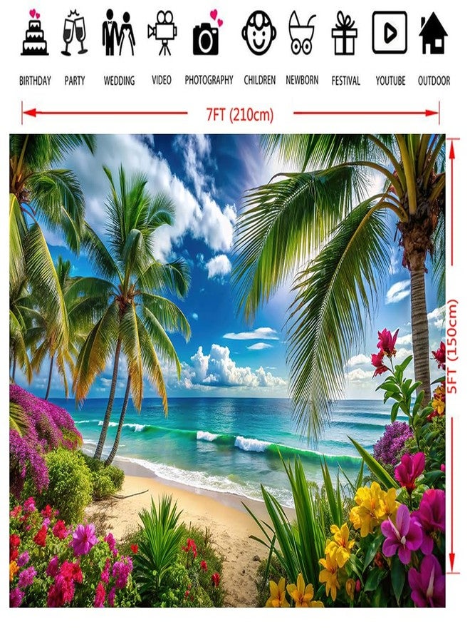 Dudaacvt 7x5ft Beach Party Background Large Beach Party Banner Hawaiian Party Background Surf Party Decoration Hawaii Tropical Palm Trees Luau Party Decoration Backdrop D763 - Image 5