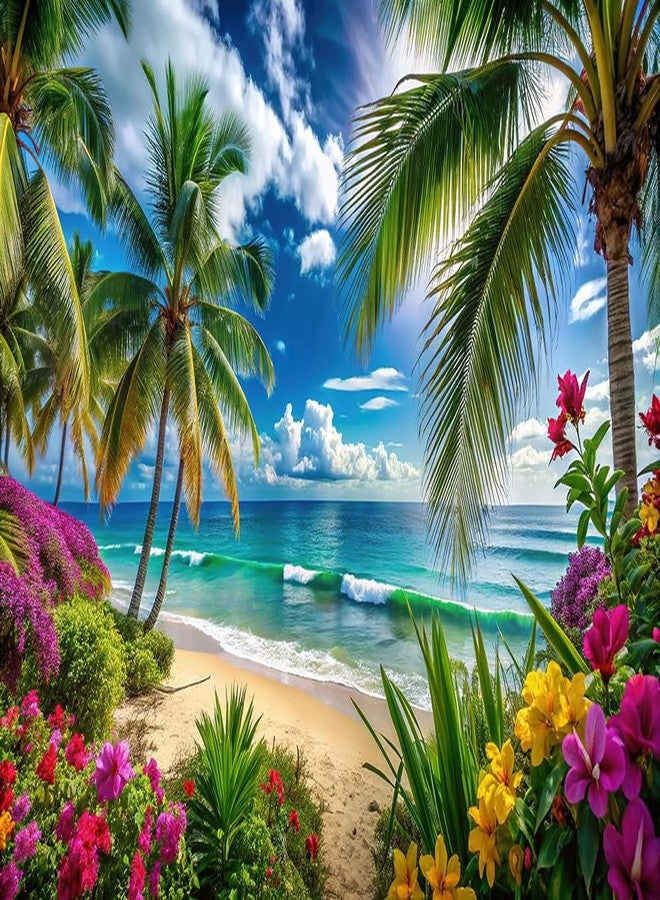 Dudaacvt 7x5ft Beach Party Background Large Beach Party Banner Hawaiian Party Background Surf Party Decoration Hawaii Tropical Palm Trees Luau Party Decoration Backdrop D763 - Image 1