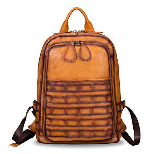IVTG Genuine Leather Large Backpack for Men Vintage Laptop Knapsack Purse Rucksack Daypack High Capacity for Travel Bag Brown - Image 3