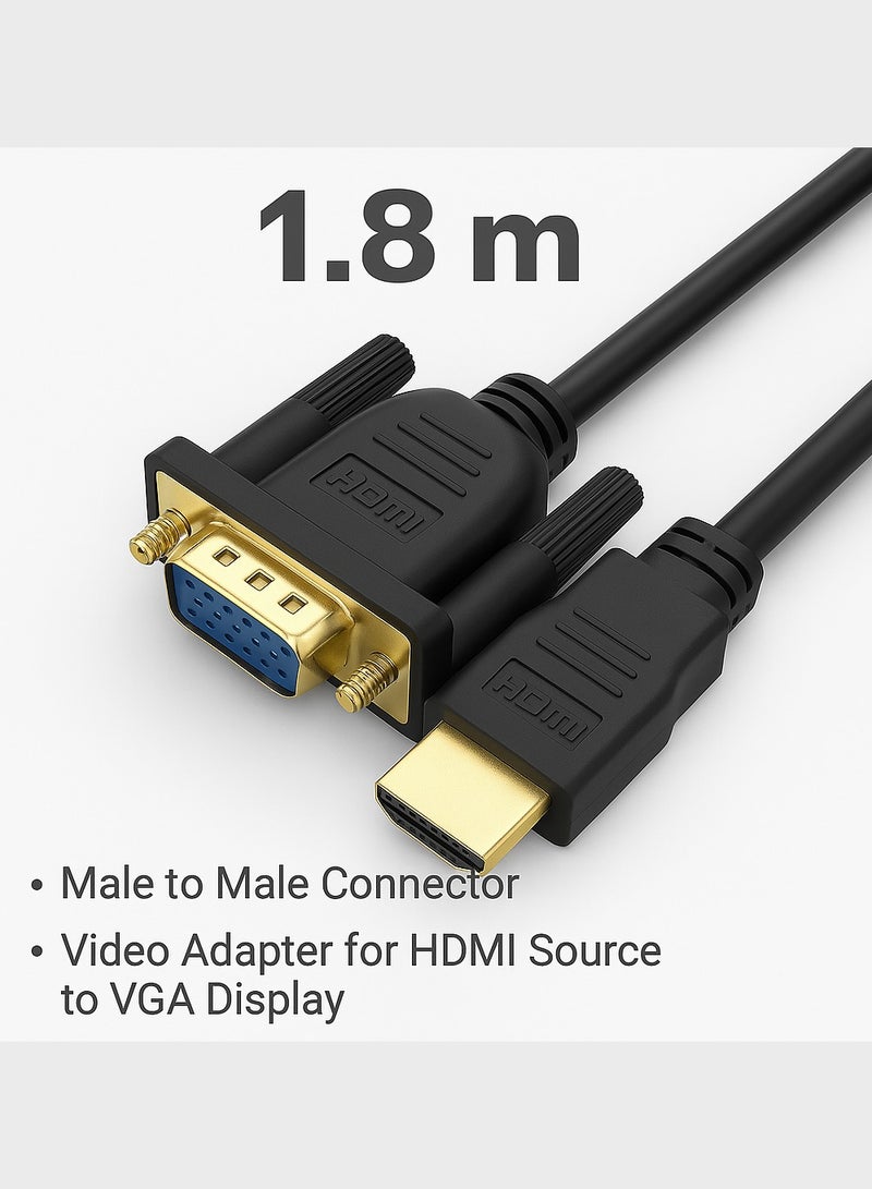 Gold-Plated HDMI To VGA Cable 1.8M, Male to Male Video Adapter for HD Player to HDTV 1.8 Meter Length Support for Projectors, Laptops / DVD Players / TVs / Monitors /  Display Connectivity, Multimed - Image 3