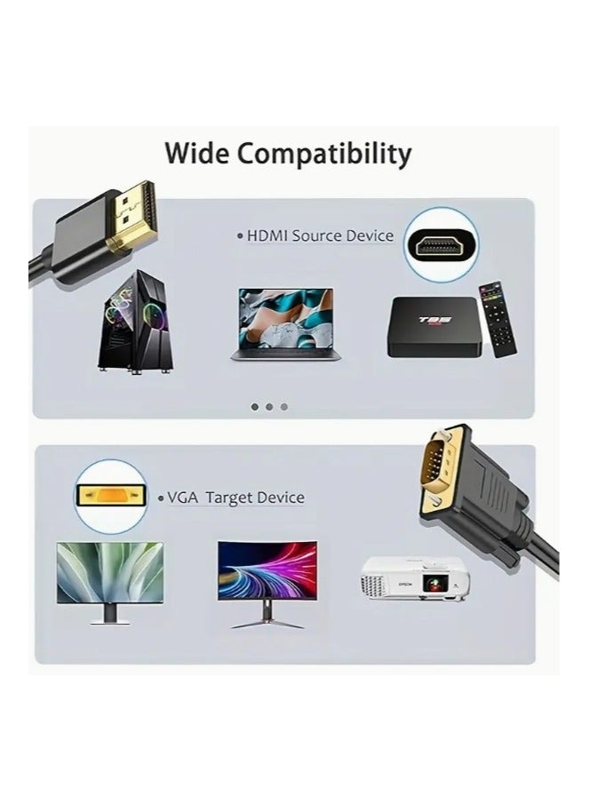 Gold-Plated HDMI To VGA Cable 1.8M, Male to Male Video Adapter for HD Player to HDTV 1.8 Meter Length Support for Projectors, Laptops / DVD Players / TVs / Monitors /  Display Connectivity, Multimed - Image 4