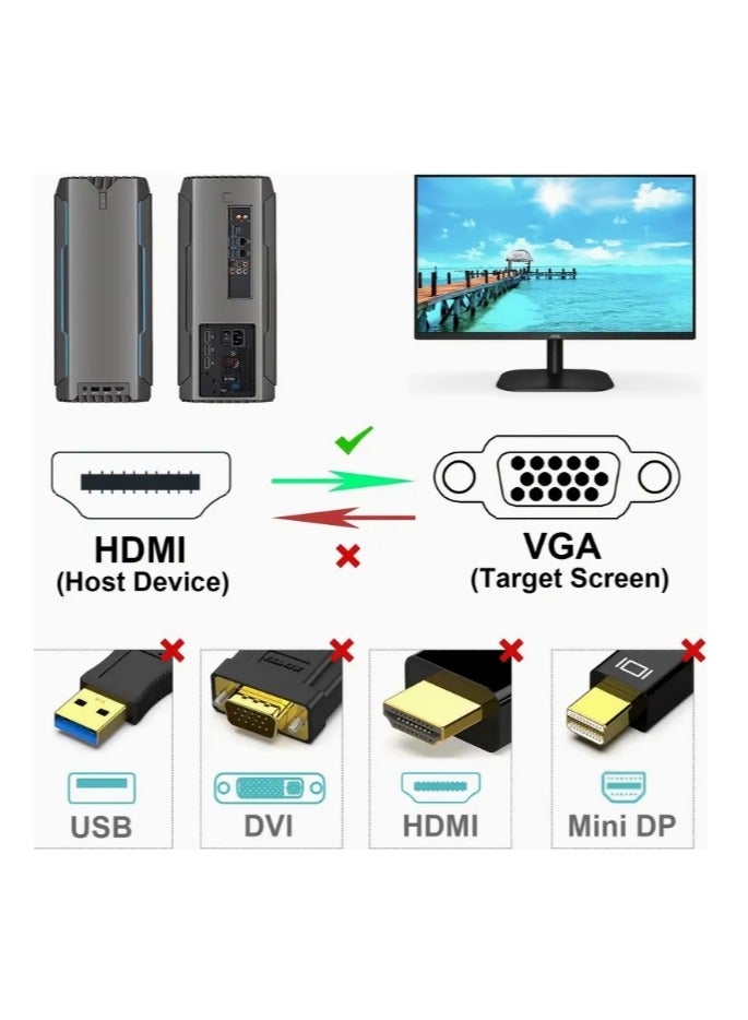 Gold-Plated HDMI To VGA Cable 1.8M, Male to Male Video Adapter for HD Player to HDTV 1.8 Meter Length Support for Projectors, Laptops / DVD Players / TVs / Monitors /  Display Connectivity, Multimed - Image 2