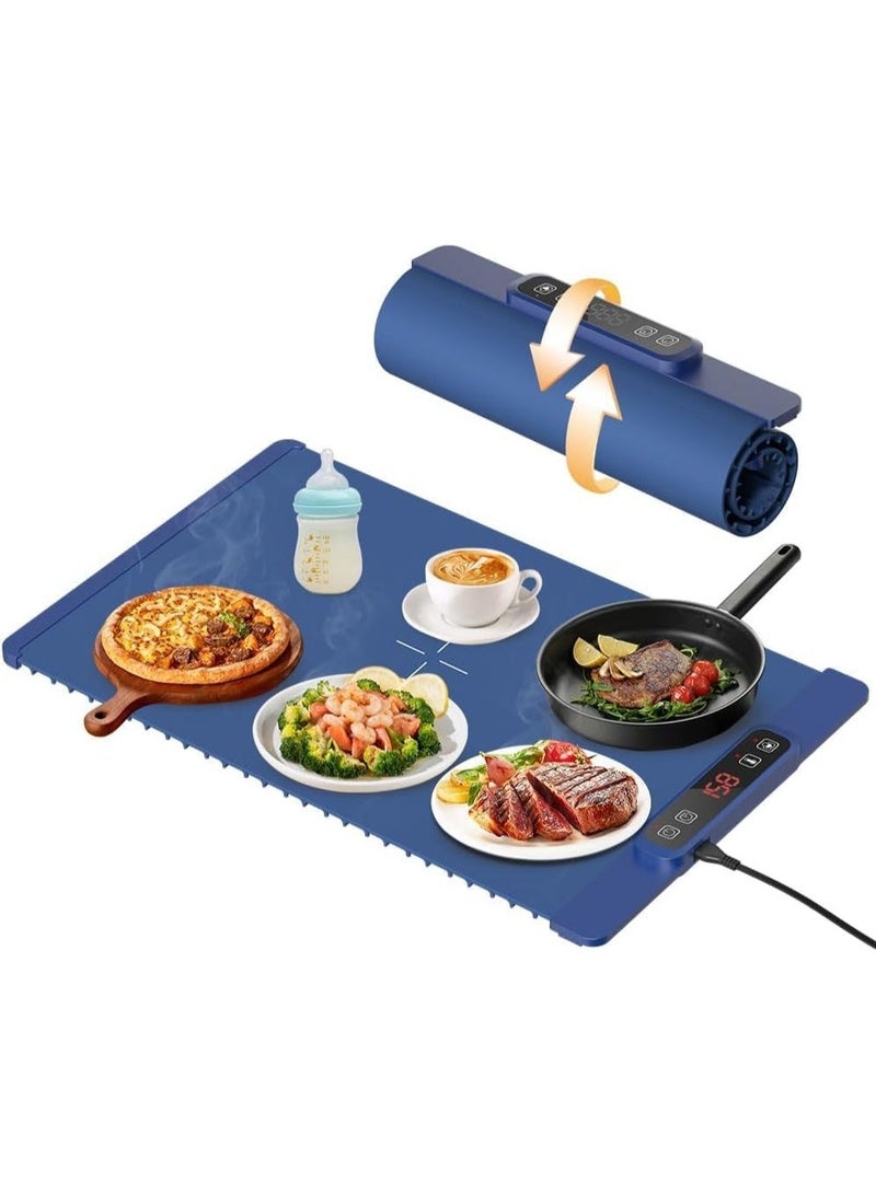 YOUWE7 سجادة تدفئة محمولة للطعام، صينية تدفئة كهربائية قابلة للدحرجة للطعام مع شاشة عرض درجة الحرارة في الوقت الفعلي، 5 مستويات لدرجة الحرارة، مؤقت، سخانات طعام متعددة الاستخدامات للحفلات والبوفيهات والتجمعات - Image 1