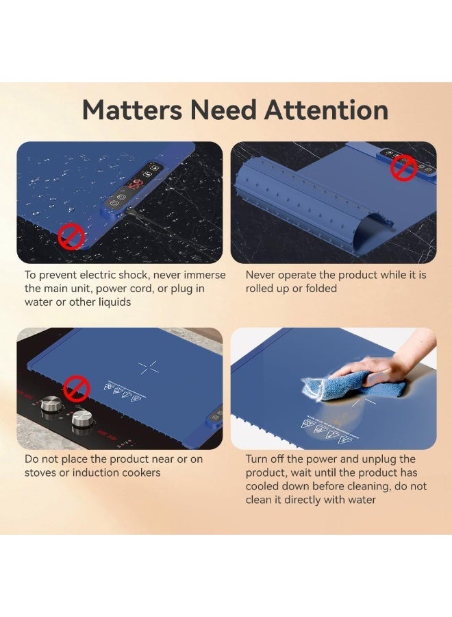 YOUWE7 سجادة تدفئة محمولة للطعام، صينية تدفئة كهربائية قابلة للدحرجة للطعام مع شاشة عرض درجة الحرارة في الوقت الفعلي، 5 مستويات لدرجة الحرارة، مؤقت، سخانات طعام متعددة الاستخدامات للحفلات والبوفيهات والتجمعات - Image 2