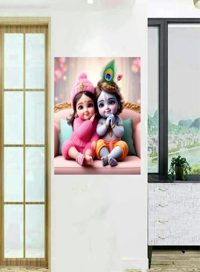 Sky Flying Little Baby Blue Krishna And Pink Radha Wall Poster For Living Room, Kids Room, Office (Size - 41Cm X 41Cm) - Image 3