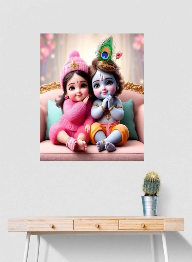 Sky Flying Little Baby Blue Krishna And Pink Radha Wall Poster For Living Room, Kids Room, Office (Size - 41Cm X 41Cm) - Image 2