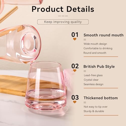 Cyrelwing Pink Stemless Wine Glasses Set 6-Colorful Wine Glasses Stemless for Wine water,whiskies, juices, cocktails,Unique Gifts for Mother day Birthday Wedding Party - Image 2