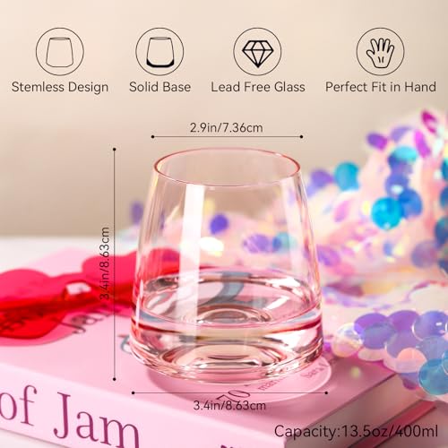 Cyrelwing Pink Stemless Wine Glasses Set 6-Colorful Wine Glasses Stemless for Wine water,whiskies, juices, cocktails,Unique Gifts for Mother day Birthday Wedding Party - Image 4
