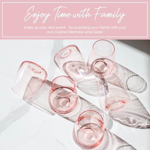 Cyrelwing Pink Stemless Wine Glasses Set 6-Colorful Wine Glasses Stemless for Wine water,whiskies, juices, cocktails,Unique Gifts for Mother day Birthday Wedding Party - Image 3