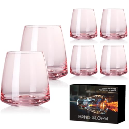 Cyrelwing Pink Stemless Wine Glasses Set 6-Colorful Wine Glasses Stemless for Wine water,whiskies, juices, cocktails,Unique Gifts for Mother day Birthday Wedding Party - Image 1