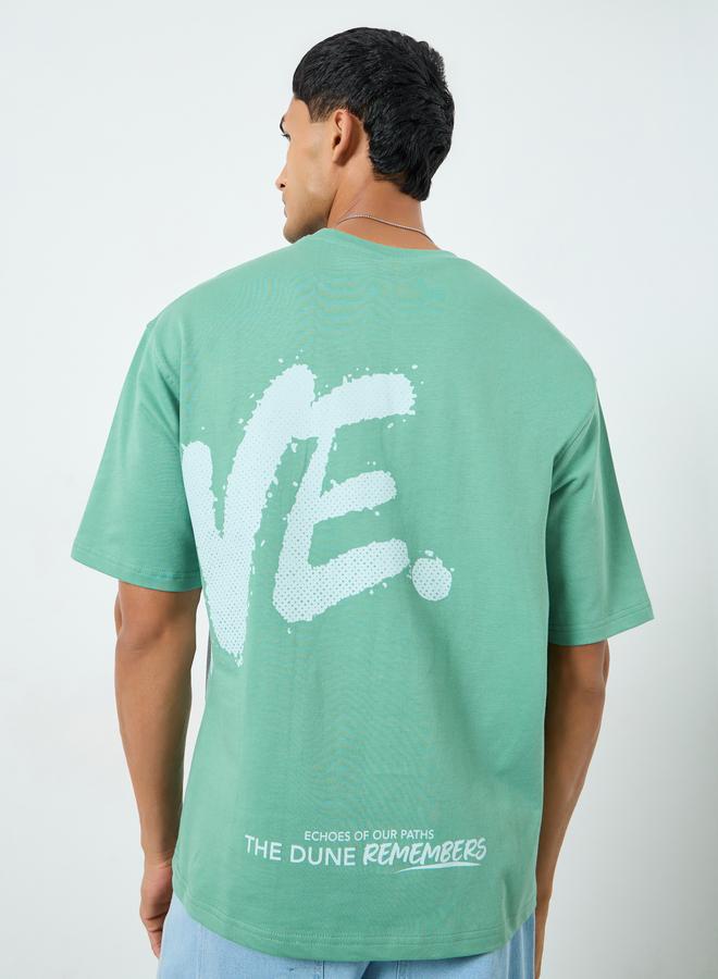 Styli Men Green Graphic Print Oversized T-Shirt - Image 5