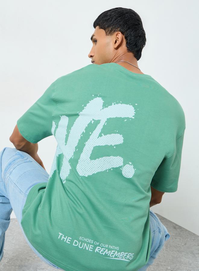 Styli Men Green Graphic Print Oversized T-Shirt - Image 3
