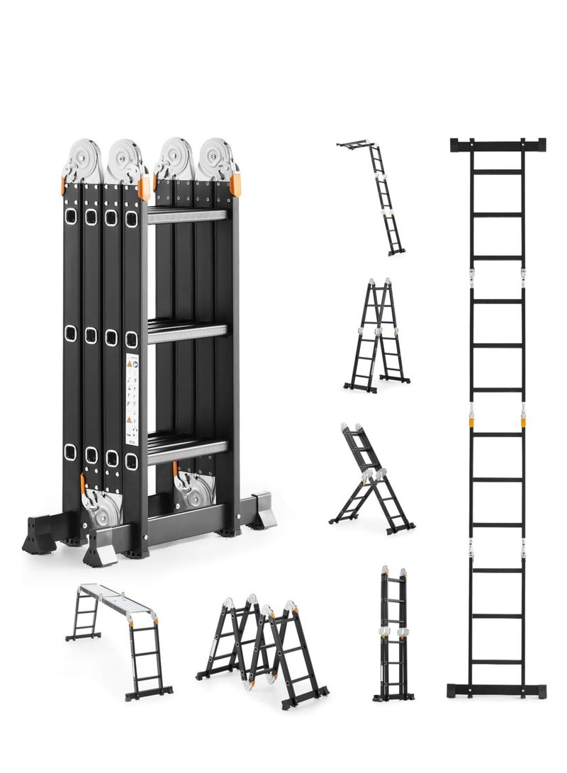 Egardenkart سلم ألومنيوم متعدد الاستخدامات من إي غاردن كارت - 4x3-3.7 متر، 12 خطوة سلم قابل للطي | محمول، قابل للتعديل، آمن، ودائم للاستخدام في المنزل، العمل، والأنشطة الخارجية - Image 1